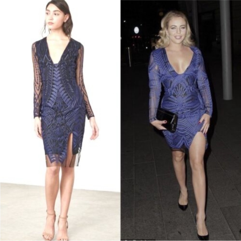 Lavish Alice Dress Black Blue Long Sleeve women’s size 14 mesh patterned - Picture 2 of 7